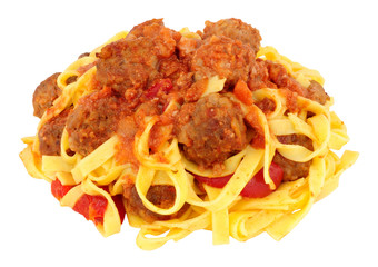 Meatballs And Tagliatelle Pasta Meal