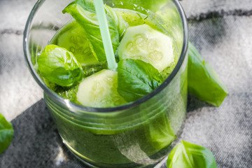 Green smoothie fresh cucumbers celery basil