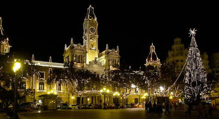 Rathaus Valencia/Spanien an Weihnachten