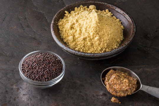 Ground Yellow Mustard, Brown Mustard Seed, and Stoneground Mustard