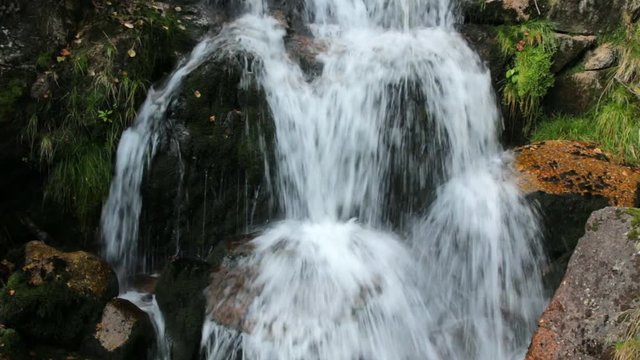 Waterfall on Jedlova creek in Jizera mountains, Czech Republic