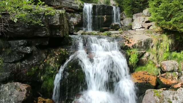 Waterfall on Jedlova creek in Jizera mountains, Czech Republic