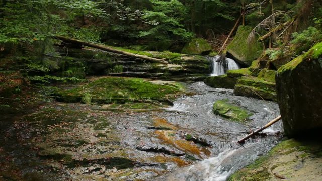 Waterfall on Jedlova creek in Jizera mountains, Czech Republic