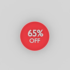 3D rendering of sixty-five percent off red sign