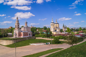 Serpukhov.Church Of The Assumption Of The Blessed Virgin (yellow) and Elijah the Prophet.