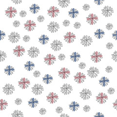 Vector doodle snowflakes seamless pattern. Hand drawn background