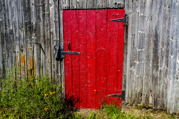 weathered red barn door