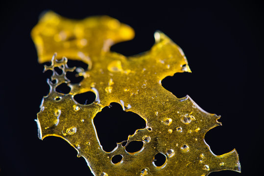 Close up detail of marijuana oil concentrate aka shatter isolate