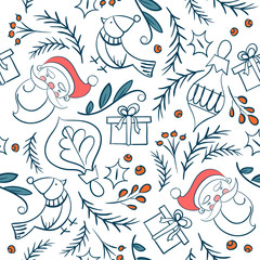 Hand drawn Christmas seamless pattern on white background