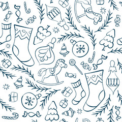 Hand drawn Christmas seamless pattern