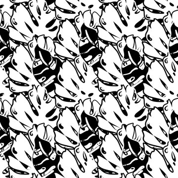 endless black and white pattern of palm leaf