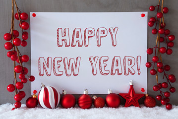 Label, Snow, Christmas Balls, Text Happy New Year