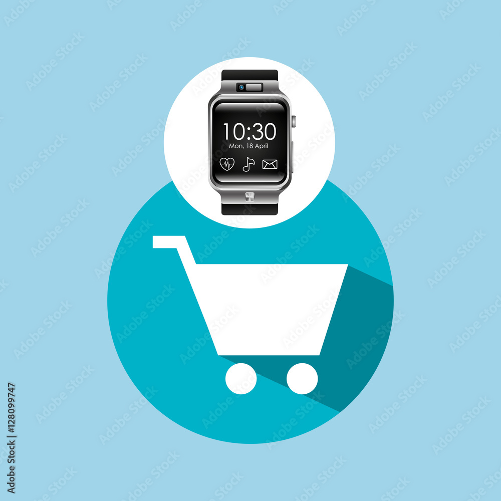 Wall mural smart watch on hand- shopping cart vector illustration eps 10