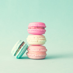 Vintage Pastel Colored French Macarons - 128099722