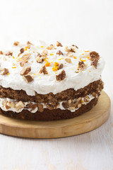 Carrot and walnut cake with zesty orange icing