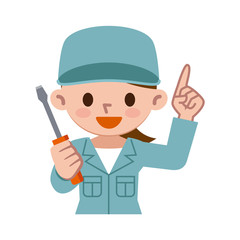 工具を持った女性作業員