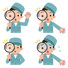 ルーペで覗く男性作業員