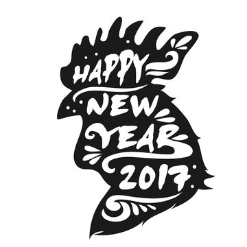 Happy new year 2017. Chinese typography poster with cock.