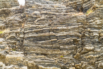 Layered rock formation folds on the Mediterranean island Crete, Greece