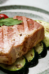 tuna steak with zucchini and cherry