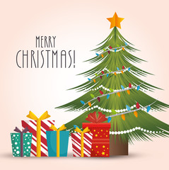 happy merry christmas tree card vector illustration design