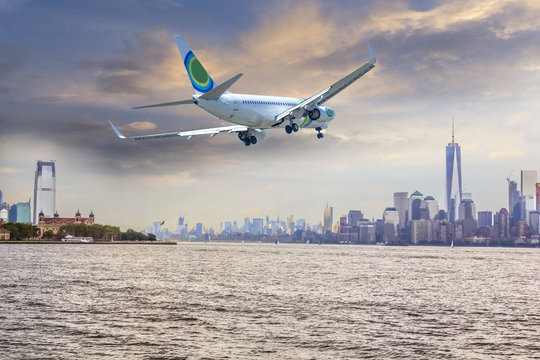 Airplane Flying Over  New York City