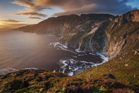 Slieve League cliffs and sea at sunset, Donegal, Ireland
