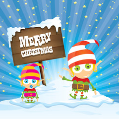 vector cartoon merry Christmas elf on north pole