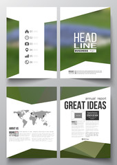 Set of business templates for brochure, magazine, flyer, booklet or annual report. Colorful polygonal floral background, blurred image, yellow flowers on green, modern triangular texture