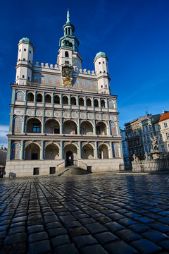 Facade and tower of the Renaissance town hall in Poznan.