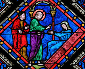 Obraz premium Stained Glass - Saint John the Evangelist and Mother Mary