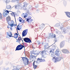  Seamless watercolor flowers of rosemary on a colored background