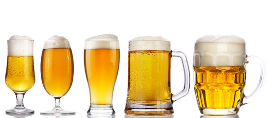 set of beer glass on a white background