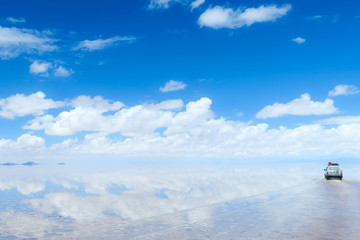 Driving Car on Uyuni salt lake