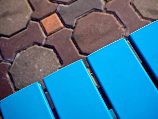 Blue table on concrete block