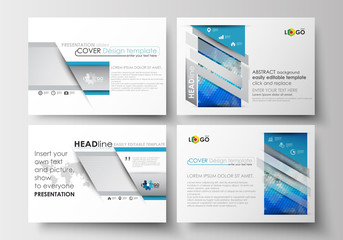 Set of business templates for presentation slides. Easy editable layouts in flat design. Abstract triangles, blue and gray triangular background, modern polygonal vector.