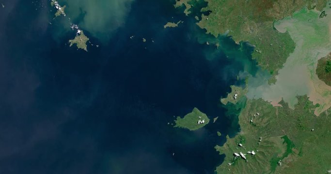 High-altitude overflight aerial of Lake Victoria, Zimbabwe. Clip loops and is reversible. Elements of this image furnished by NASA 