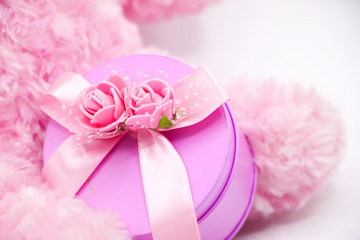 pink gift box on white background, idea for wedding, gift for lover
