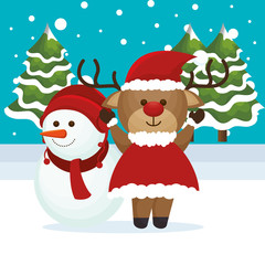 happy merry christmas snowman character vector illustration design