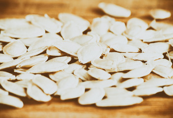 Pumpkin  seeds on wood desk