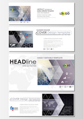 Social media and email headers set, modern banners. Business templates. Cover design template, flat layouts. Chemistry pattern, hexagonal molecule structure. Medicine, science, technology concept.