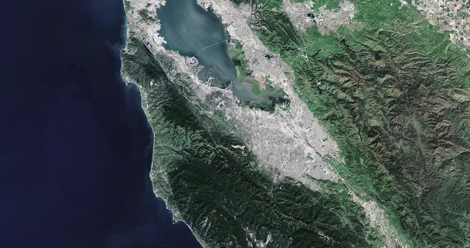High-altitude overflight aerial of San Francisco, California. Clip loops and is reversible. Elements of this image furnished by NASA 