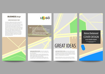 Flyers set, modern banners. Business templates. Easy editable layouts. City map with streets. Flat design template for tourism businesses, abstract vector illustration.