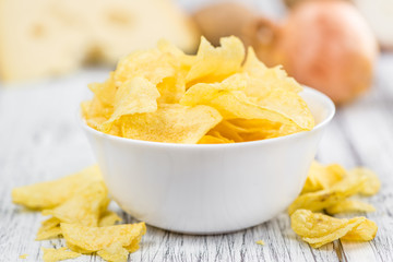 Fresh made Cheese and Onion Potato Chips