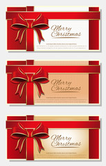 Christmas card with red ribbons and bows. Vector background templates collection