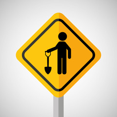 under construction road sign man and shovel vector illustration eps 10