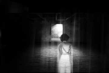Ghost little girl appears in old dark room, ghost in haunted hou