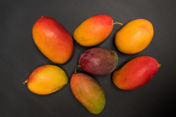 Mangos - Frutas exóticas tropicales sobre fondo negro - fotografía de estudio