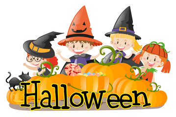 Halloween theme with kids in costume