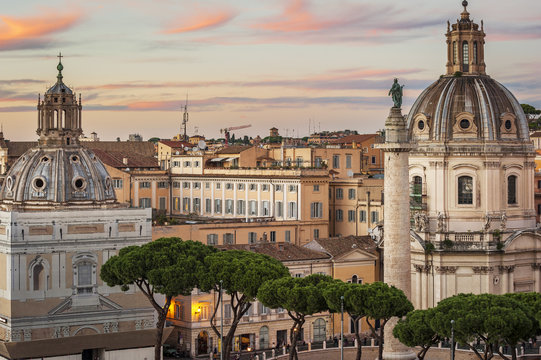 Trajan's Forum at sunset, Rome, Italy